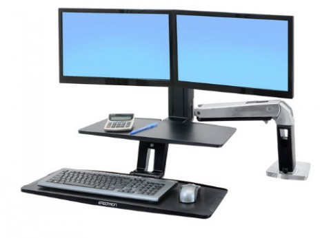 עמדת עבודה עמידה ישיבה ארגונומית לשני מסכי מחשב WorkFit-A