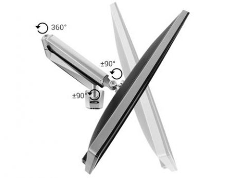 זרוע מתכוונת לשני מסכי מחשב עם חיבור שולחני וכניסת USB